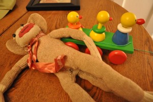 Sock monkey and bobbing ducks