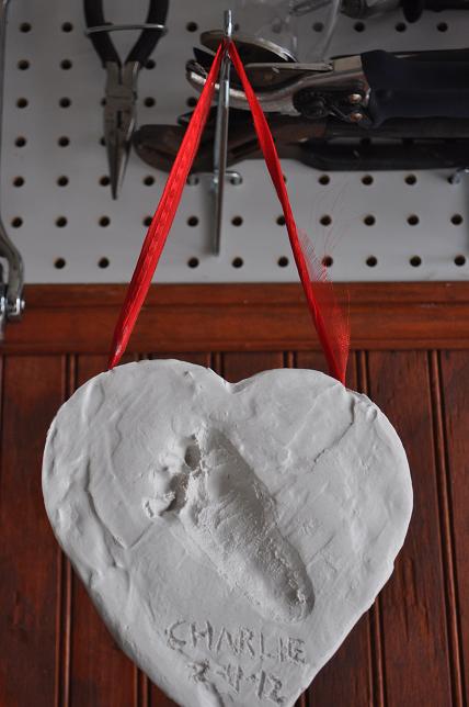 Make a Valentine’s Day plaster cast of your baby’s footprint