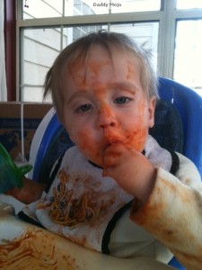 A typical toddler eats dinner-More Mojo