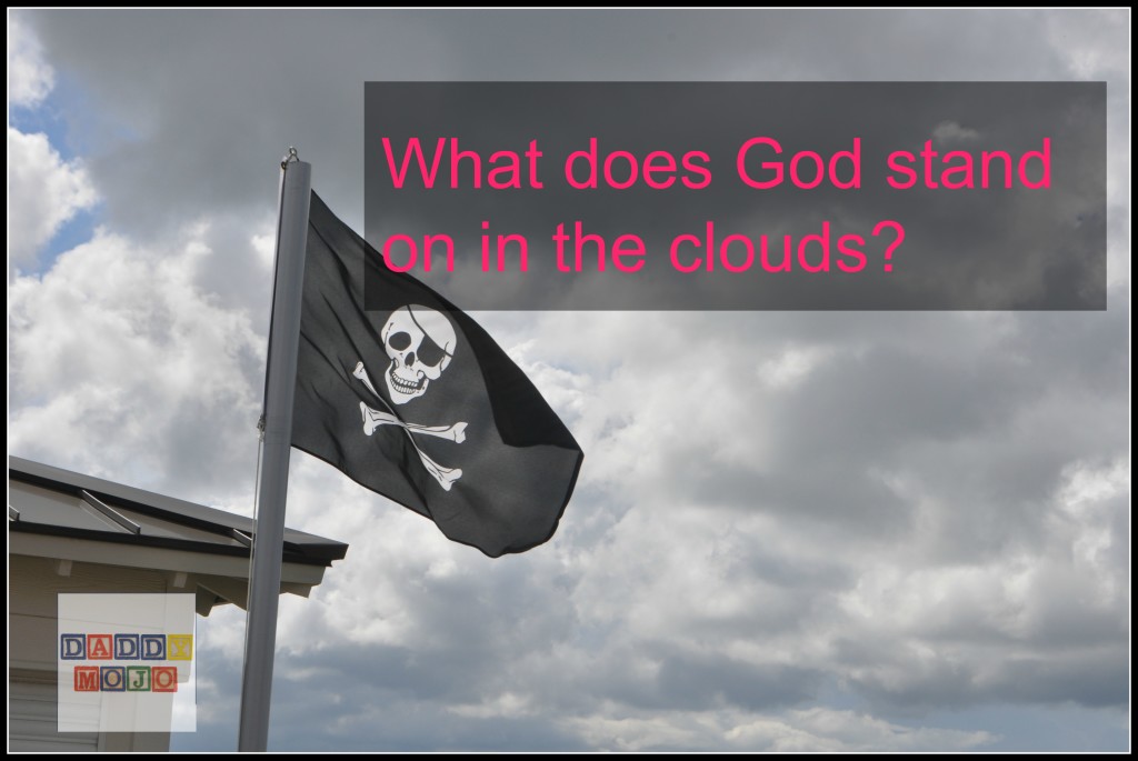 What does God stand on in the clouds