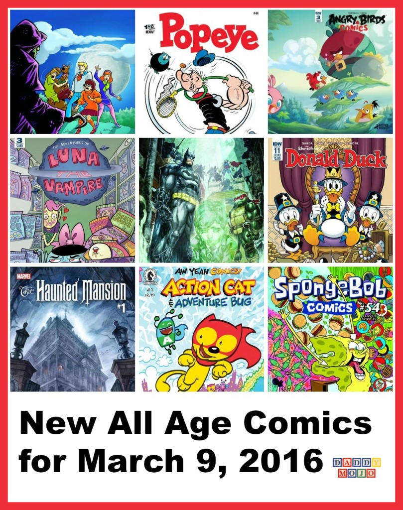 All age comics, Action cat, free comic book day, Disney, Batman, Doctor who, Scooby doo, adventure time, kids