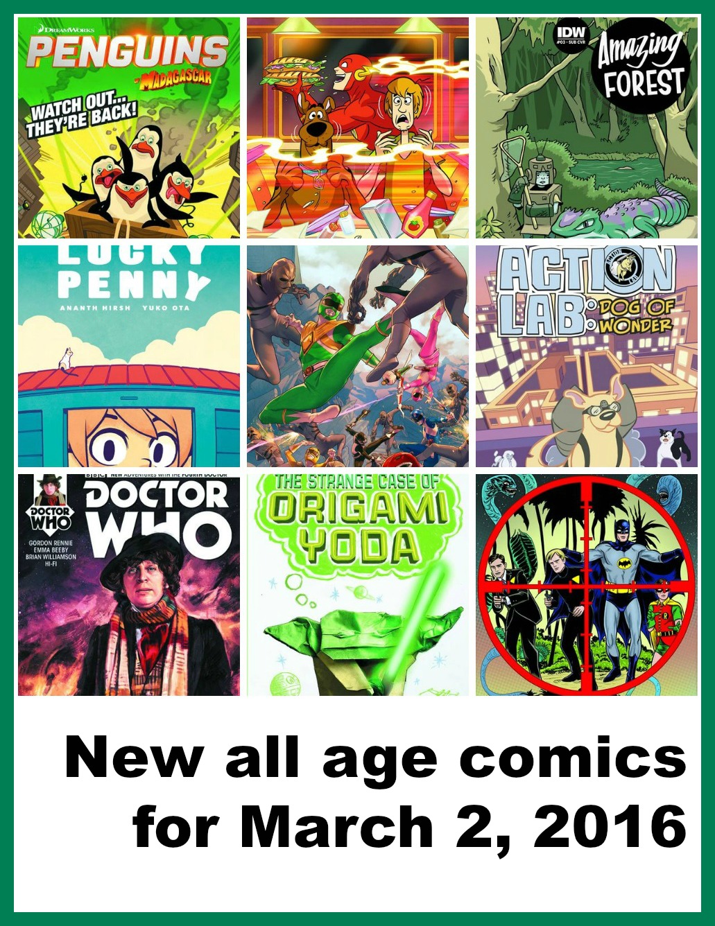 all age comics, Doctor Who, time lords, yoda, Scooby doo, the flash, regular show, comic, book, mighty morphin power rangers, Marvel, civil war