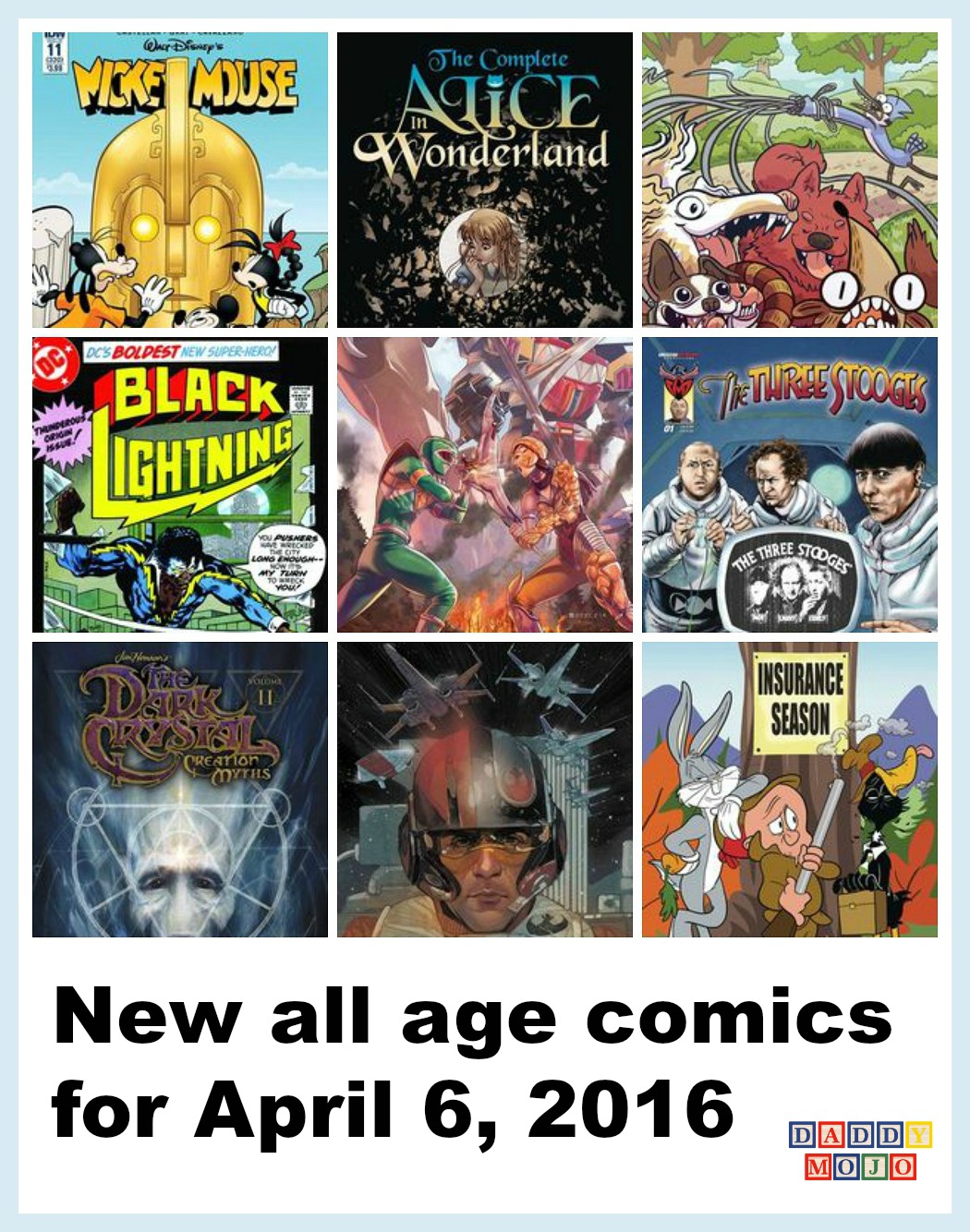 science fiction, all age comics, doctor who, young readers, humor, superheroes, mickey mouse, comic book, regular show, the three stooges, free comic book day, the dark crystal