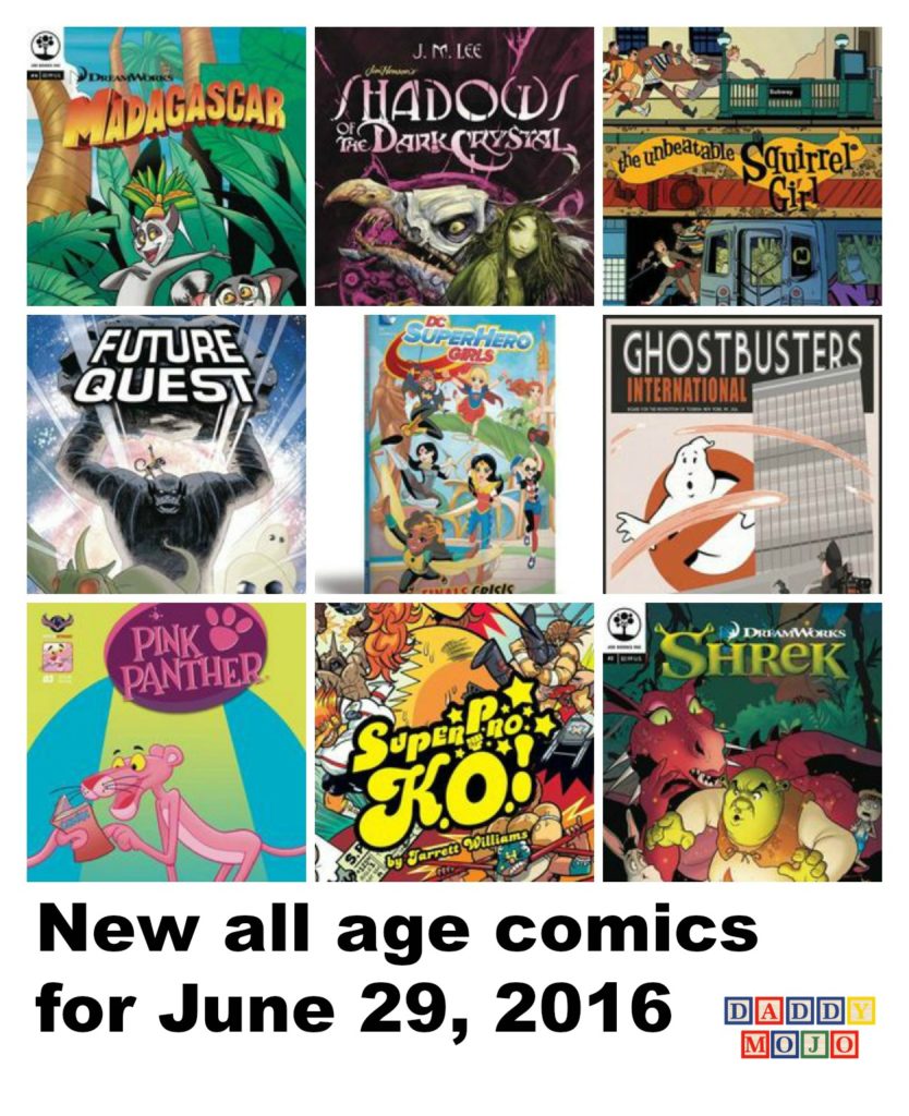 Dark crystal, dc super hero girls, ghostbusters international, future quest, new all age comic books, Doctor Who, Sonic, comic books