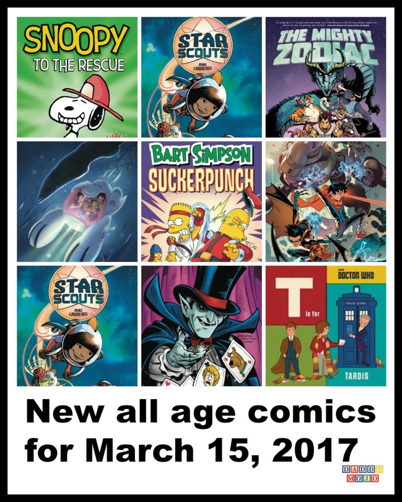 Deep, all age comics, Doctor Who T is for Tardis, Super Sons, Disney Pixar Cars, Bart simpson, graphic novel, suckerpunch, comic books, snoopy, Scooby doo