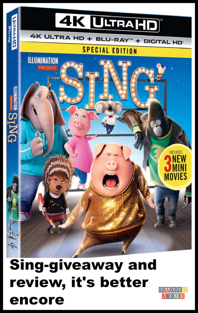 Sing, giveaway, sing movie, mini-movie, sing blu-ray DVD, 4k Ultra HD combo pack 