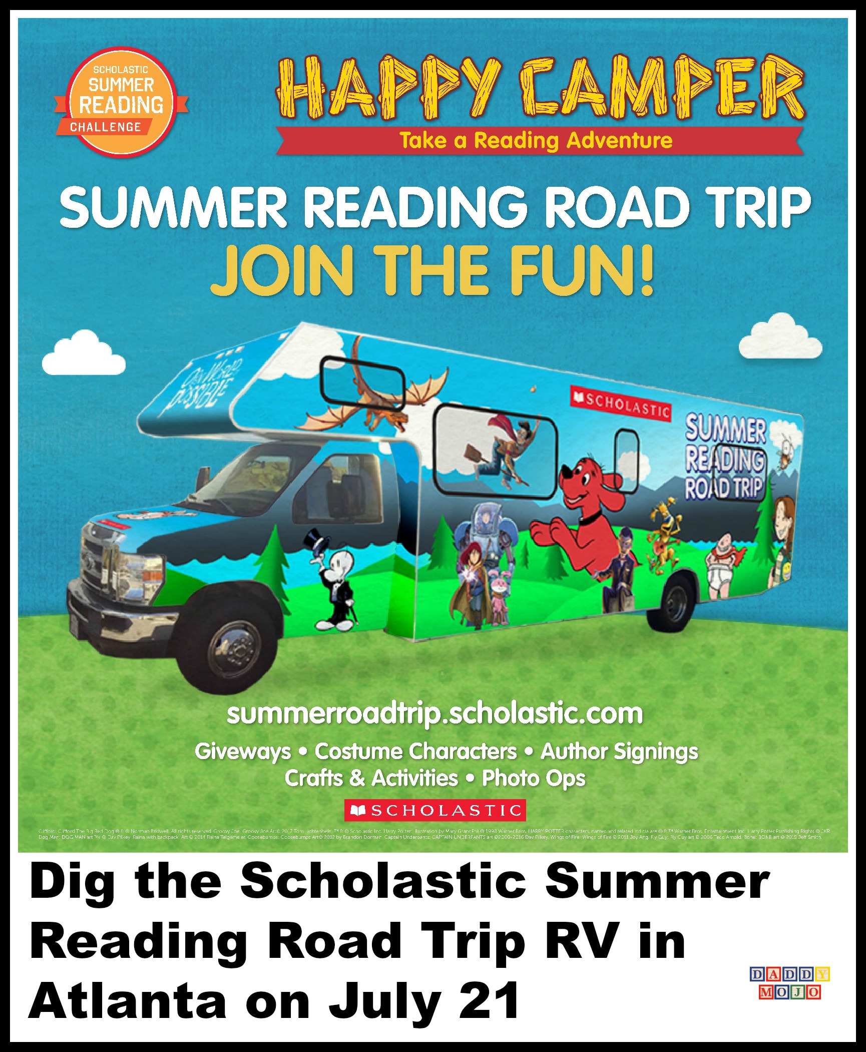 Scholastic, Atlanta, scholastic Summer reading road trip RV, fly guy, Clifford, summer slide