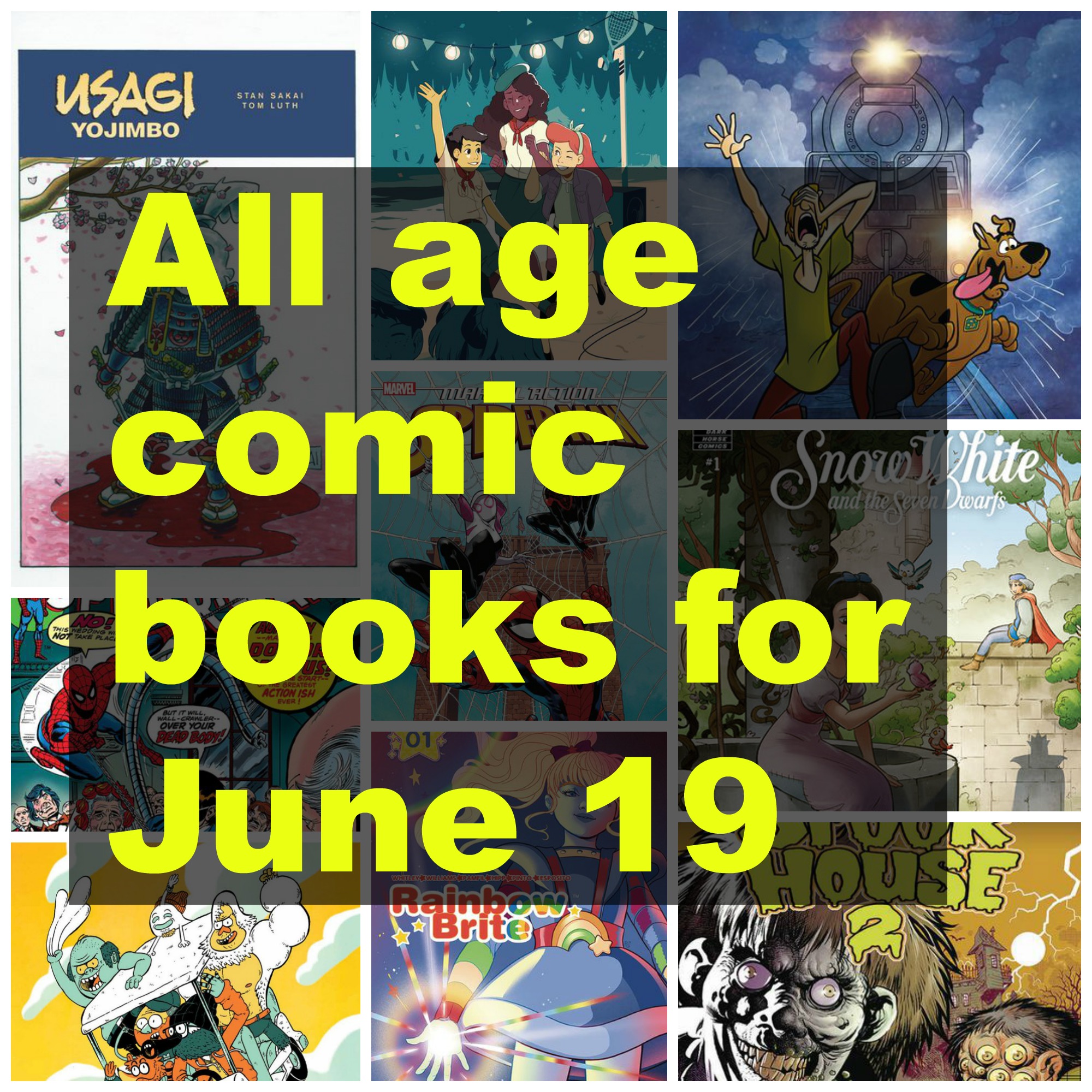 Usagi, usagi yojimbo, rainbow brite, marvel, marvel action, spider man, spider-man, Scooby doo, snow white, comic books, all age comic books, new comic book day