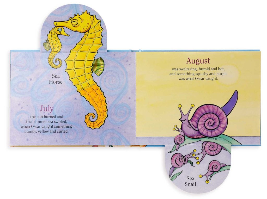 Oscar the Octopus is a solidly constructed learn the month book by Matthew Van Fleet with flaps, tactile elements, big animals and lots to love. 