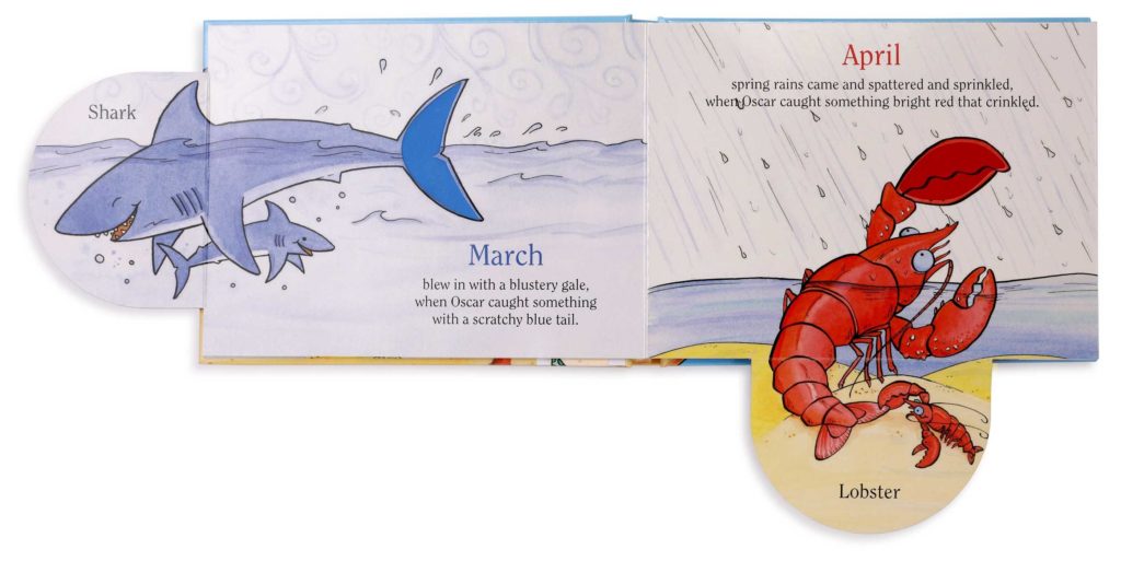 Oscar the Octopus is a solidly constructed learn the month book by Matthew Van Fleet with flaps, tactile elements, big animals and lots to love. 