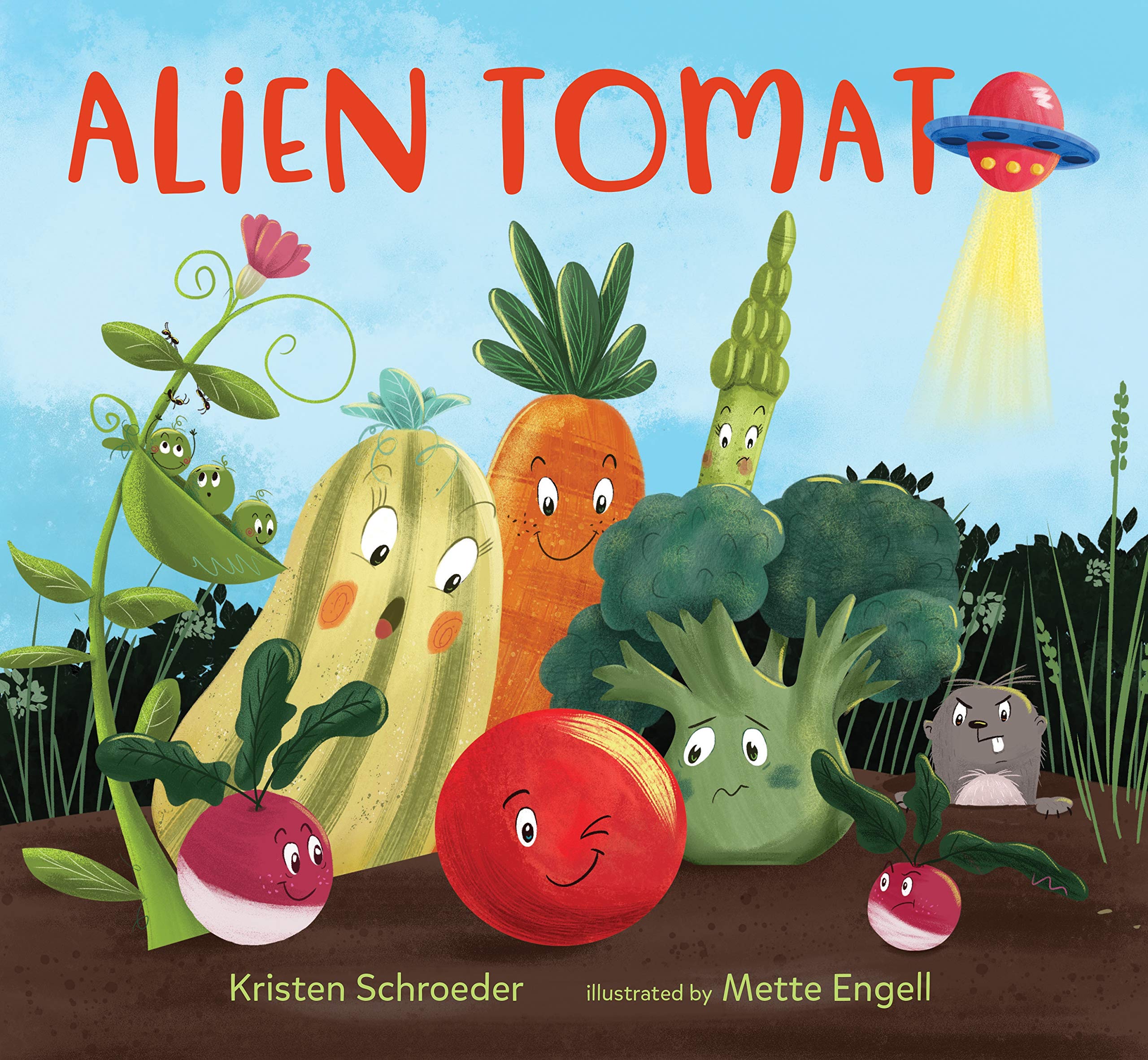 Alien Tomato is a lovely book about believing, hoping, being nice, making new friends and a red ball that might just be an alien tomato.