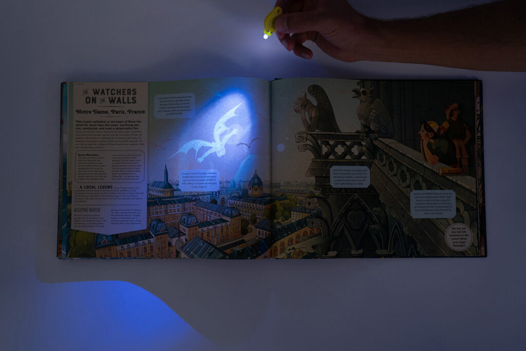 Magical Creatures and Mythical Beasts is a book that shows you worldwide mythical creatures when the supplied UV light is shown on the pages.