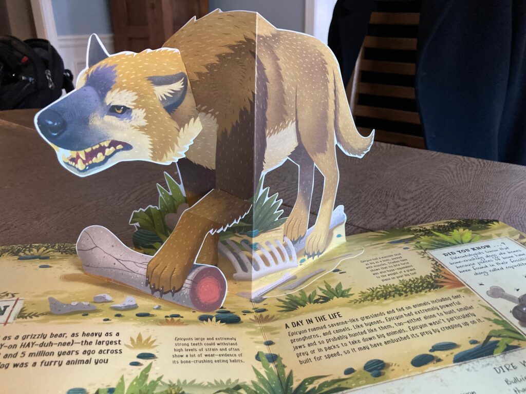 Prehistoric Pets is a pop-up book where the art starts the trip, but the text takes the reader further due to all of the details.