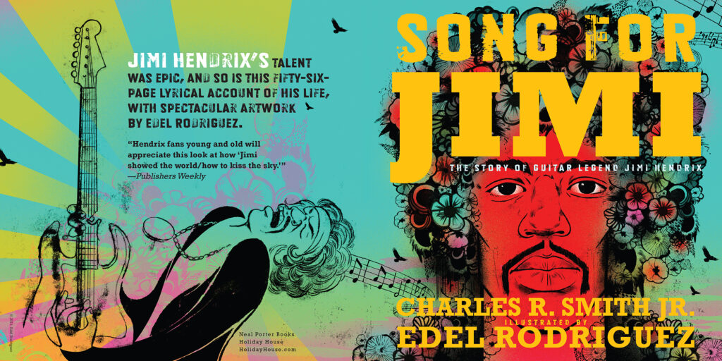 Song For Jimi is an illustrated book like no other. It tells a story in poetry, demands time to do so and rewards young audiences with stunning art and verses they normally wouldn’t dig, or read.  