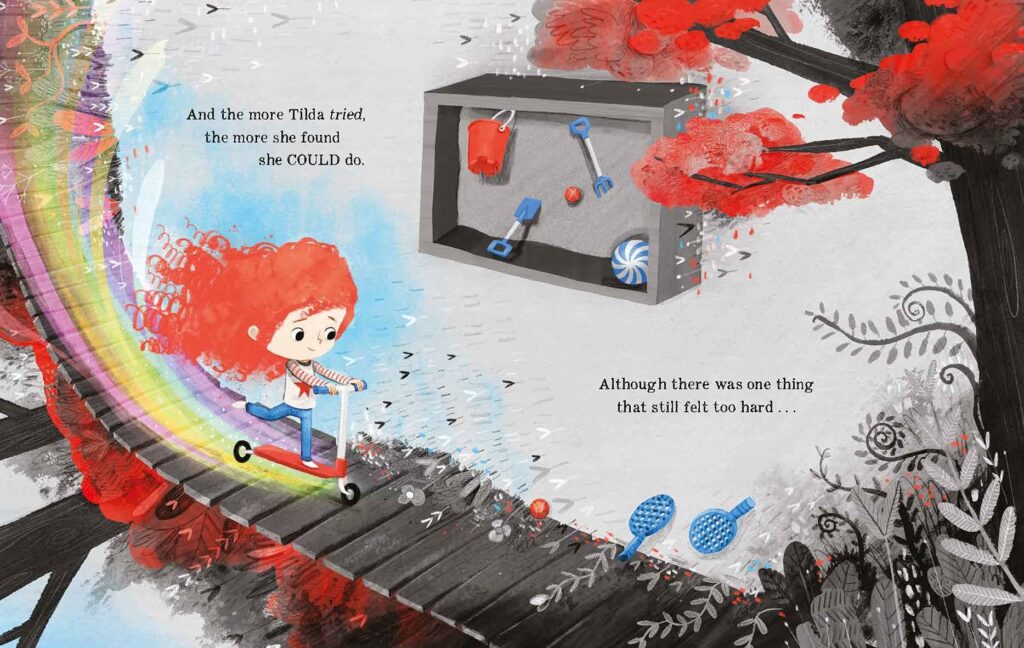 Tilda Tries Again by Tom Percival is a brilliantly illustrated, succinctly worded and a go-to for elementary kids who need to know it’s normal to try again.