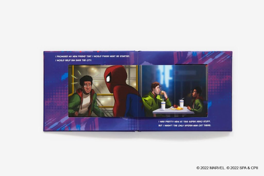 The Spider-Verse Unfolds is an accordion-style pop-up book for pre-k kids and older to dive into the world of Miles Morales, Spider-Man.