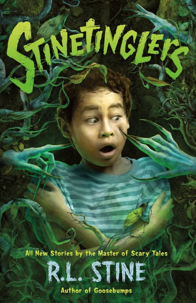 Stinetinglers is a collection of 10 new short stories by R.L. Stine that’s on the right side of scary for ages eight and up.