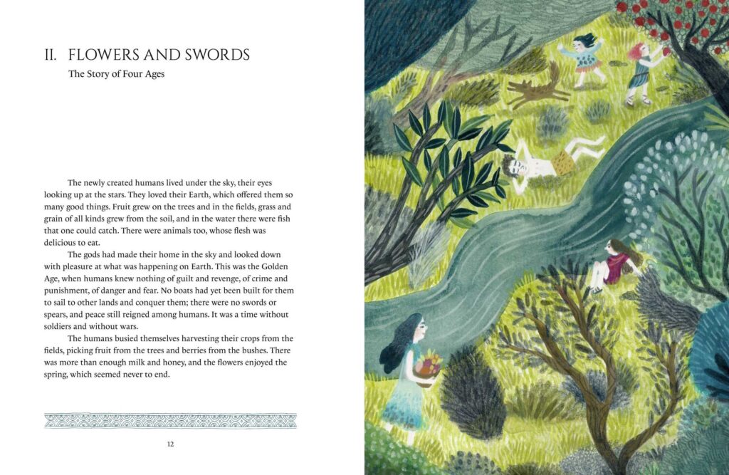 The Golden Age is presented here in a package that’s retold for children. The art is gorgeous and the succinct text is perfect for those kids and creation folk tales.