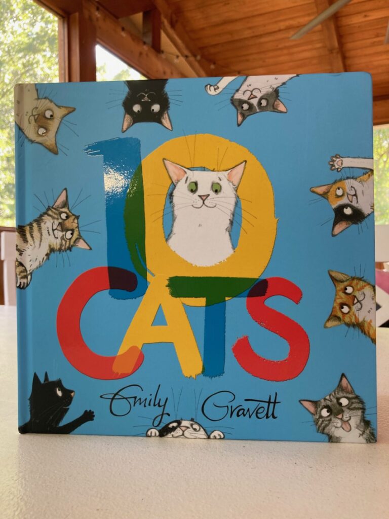 10 Cats is a counting book that asks pre-k or K kids to use logic, observation, humor, a cat and nine kittens to add up to something fun.