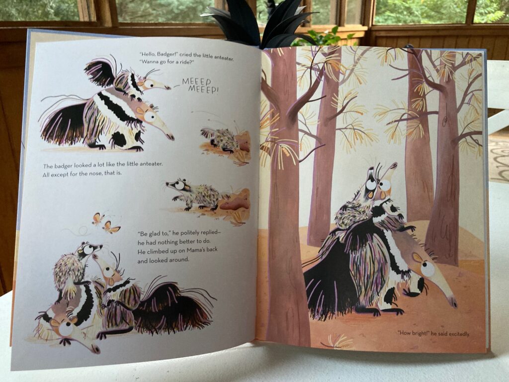 Room on Top is a giddy, carefree, story time, illustrated book about various animals, joining in on a trip across an anteater’s back until they all fall down.