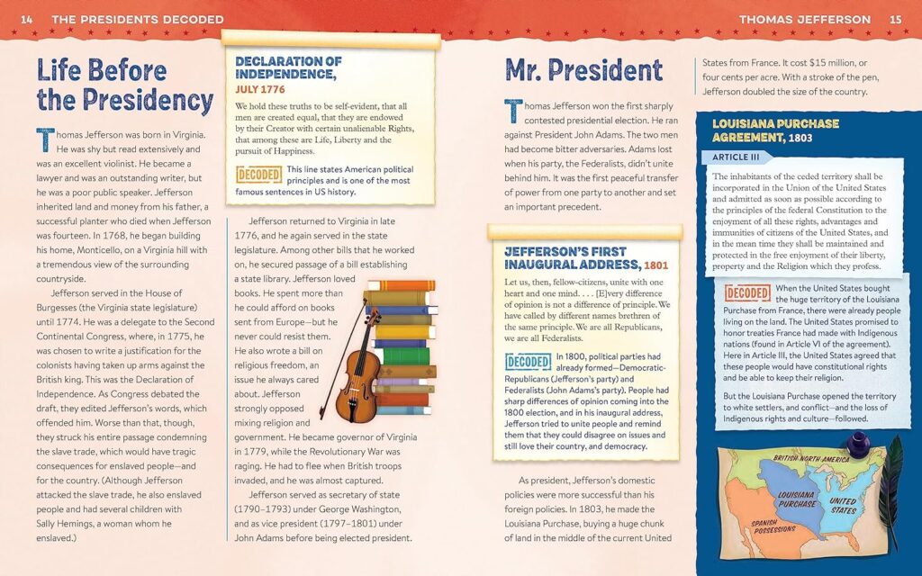 The Presidents Decoded looks at every U.S. President through number 46 in an entertaining, apolitical way that’ll attract kids aged eight and up.