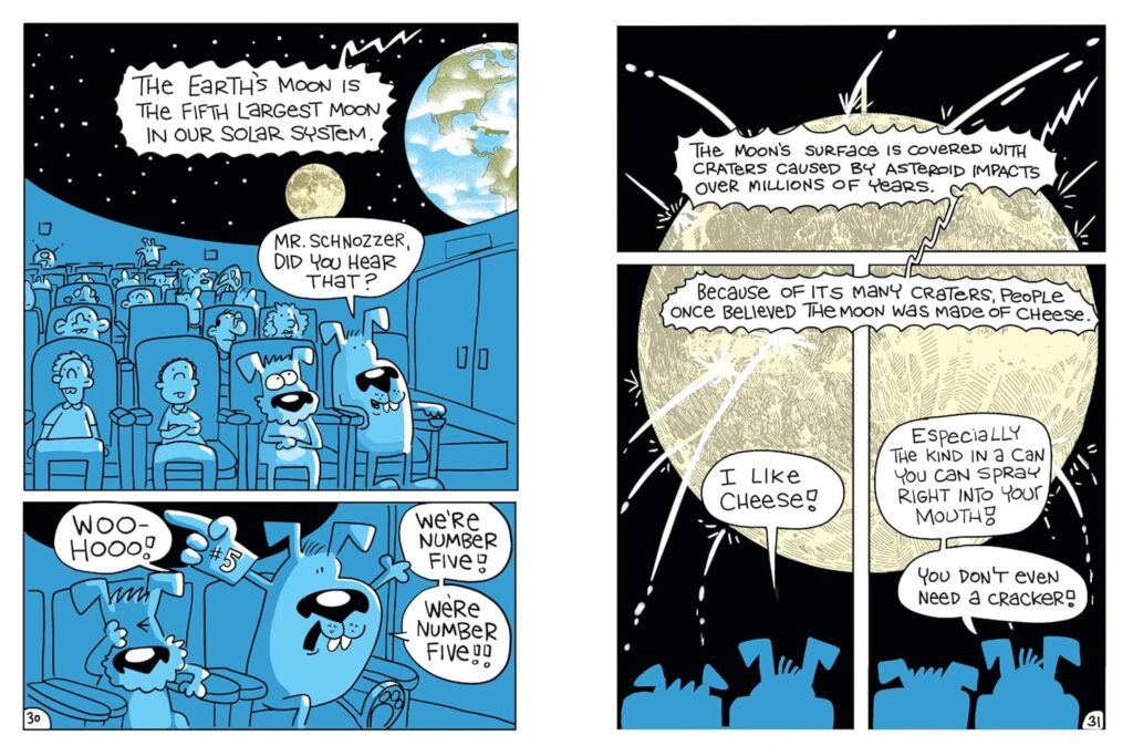 Schnozzer & Tatertoes: Shoot the Moon! establishes itself as one of the big dogs in elementary school graphic novels.