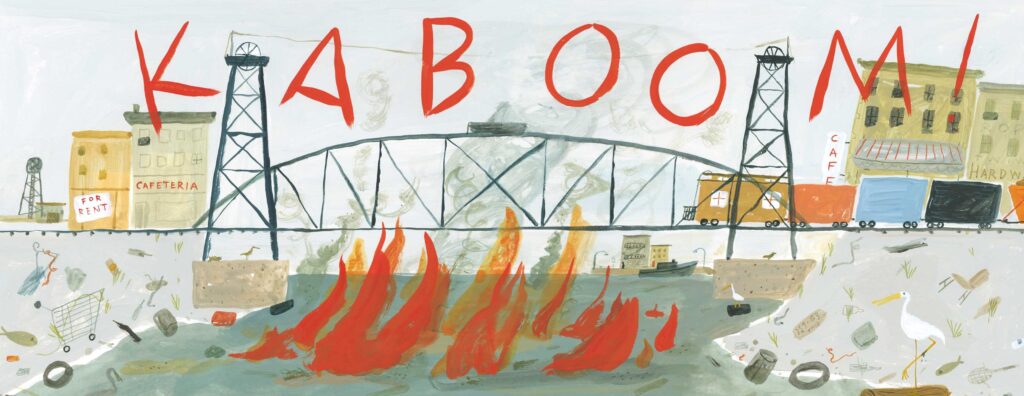 The Day the River Caught Fire is the story of how the explosion of the Cuyahoga River in 1969 was a key moment in people’s awareness of the environment.