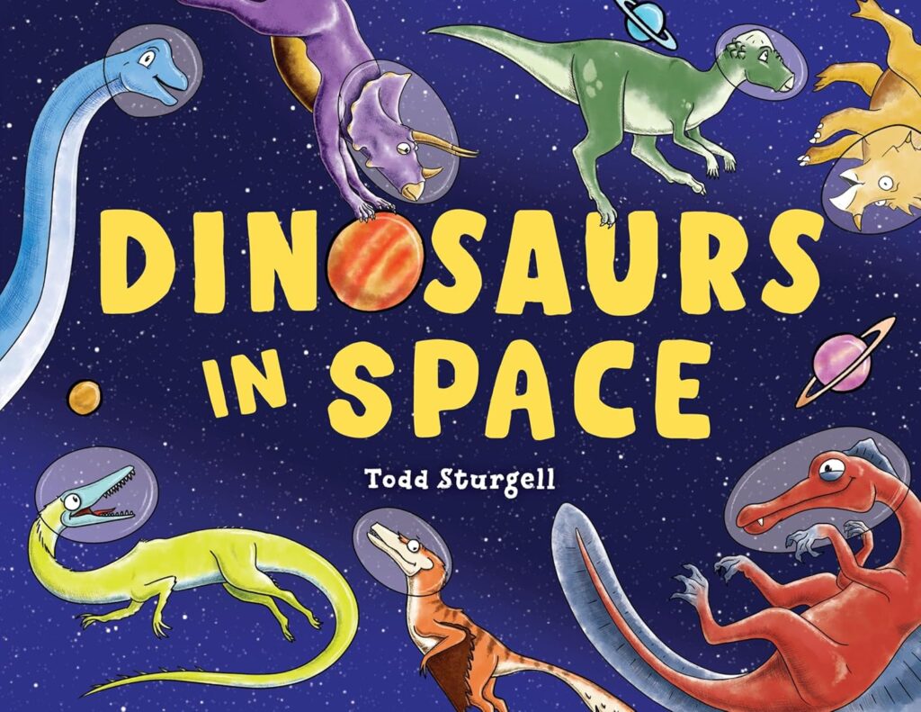 Dinosaurs In Space asks the question you never pondered, but can’t get out your head once it enters. It’s funny, smart, makes kids laugh and want to read.